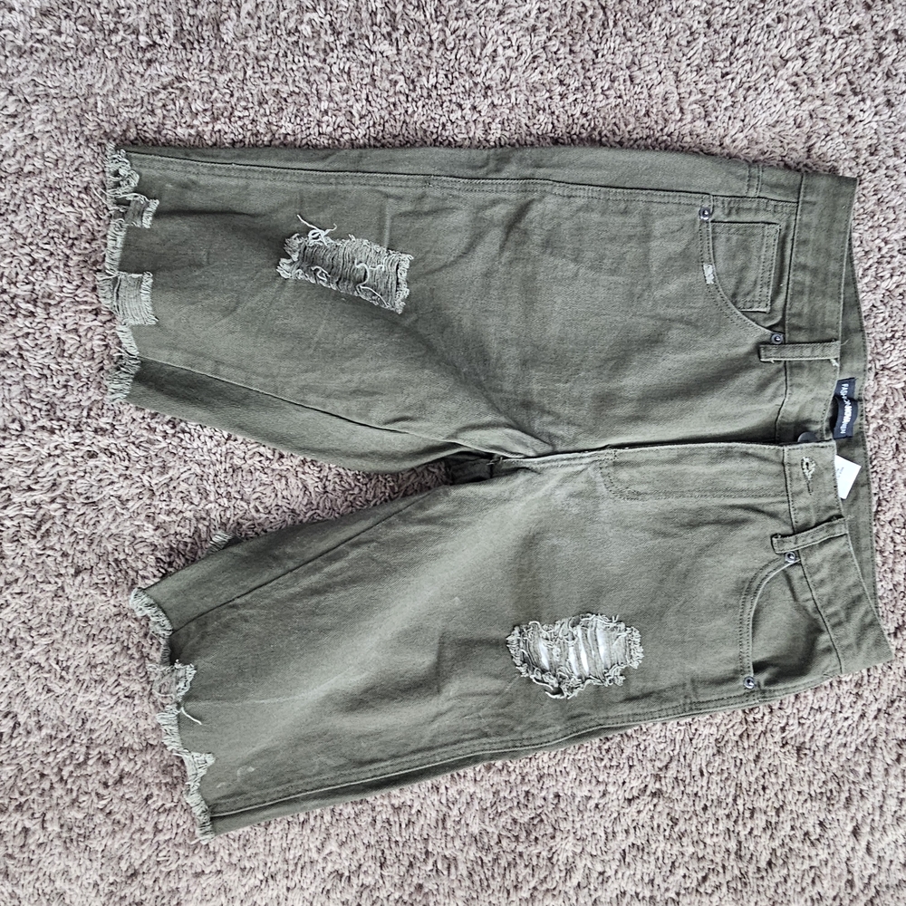 Fashion Nova Olive Men's Distressed Jean Shorts